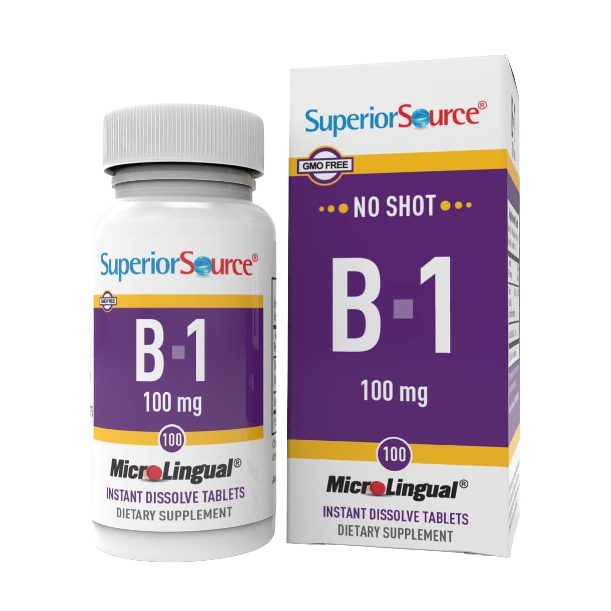Superior Source B-1 100 mg - Vitamin B Supplement Supports Healthy Energy & Growth - Nervous & Digestive System Support Formula with Thiamin - 100 Sublingual Dissolving Tablets 100 Count (Pack of 1)