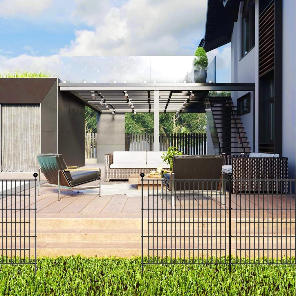 10 Panels No Dig Garden Fence for Outdoor Yard Decorative Animal Barrier Fencing Rustproof Metal Wire Panel Border for Dog Rabbits and Patio Temporary Ground Stakes