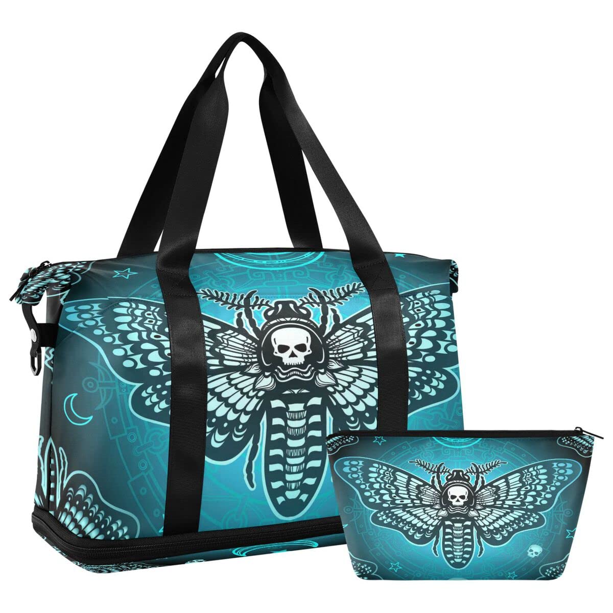 Travel Duffel Tote Bag Butterfly Skull Boho Sports Duffel Bag with Wet Pocket Weekender Overnight Bag for Women Men Gym Bag, Carry On Bag Hospital Bag for Labor and Delivery