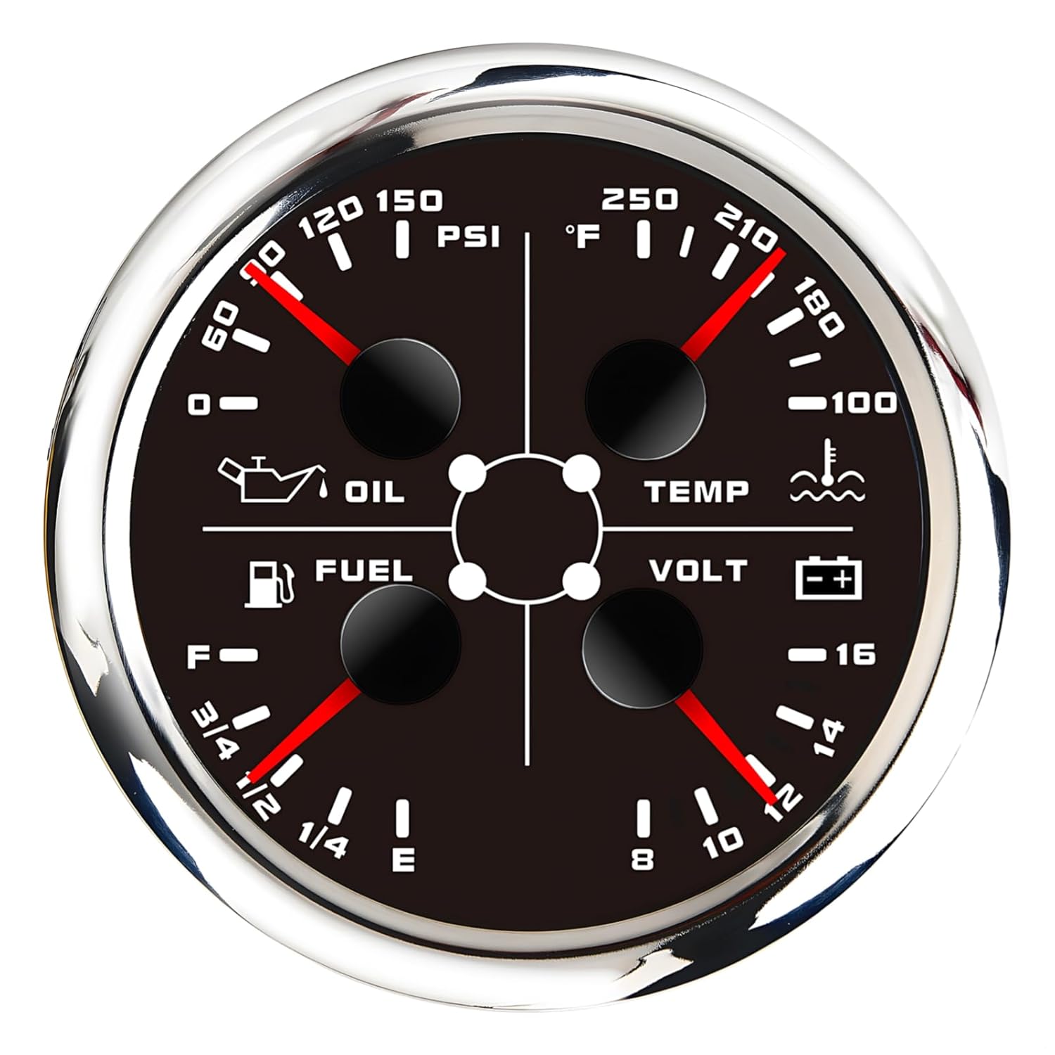 4-in-1 Boat Gauge: Oil Pressure, Water Temperature, Fuel Gauge, 3.3 in Stainless Steel Display, 9-32V Dc