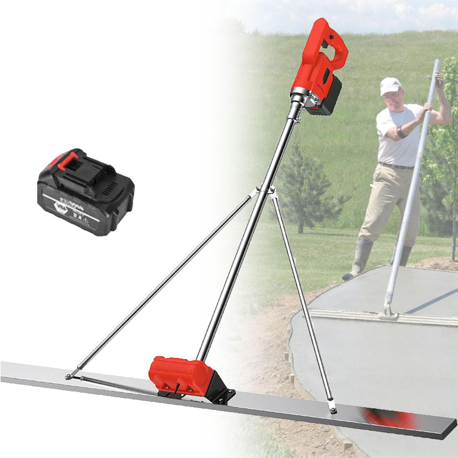 ylpddmm Power Concrete Screed, Power Screed Concrete Finishing Vibra Tool 1.5M-1battery