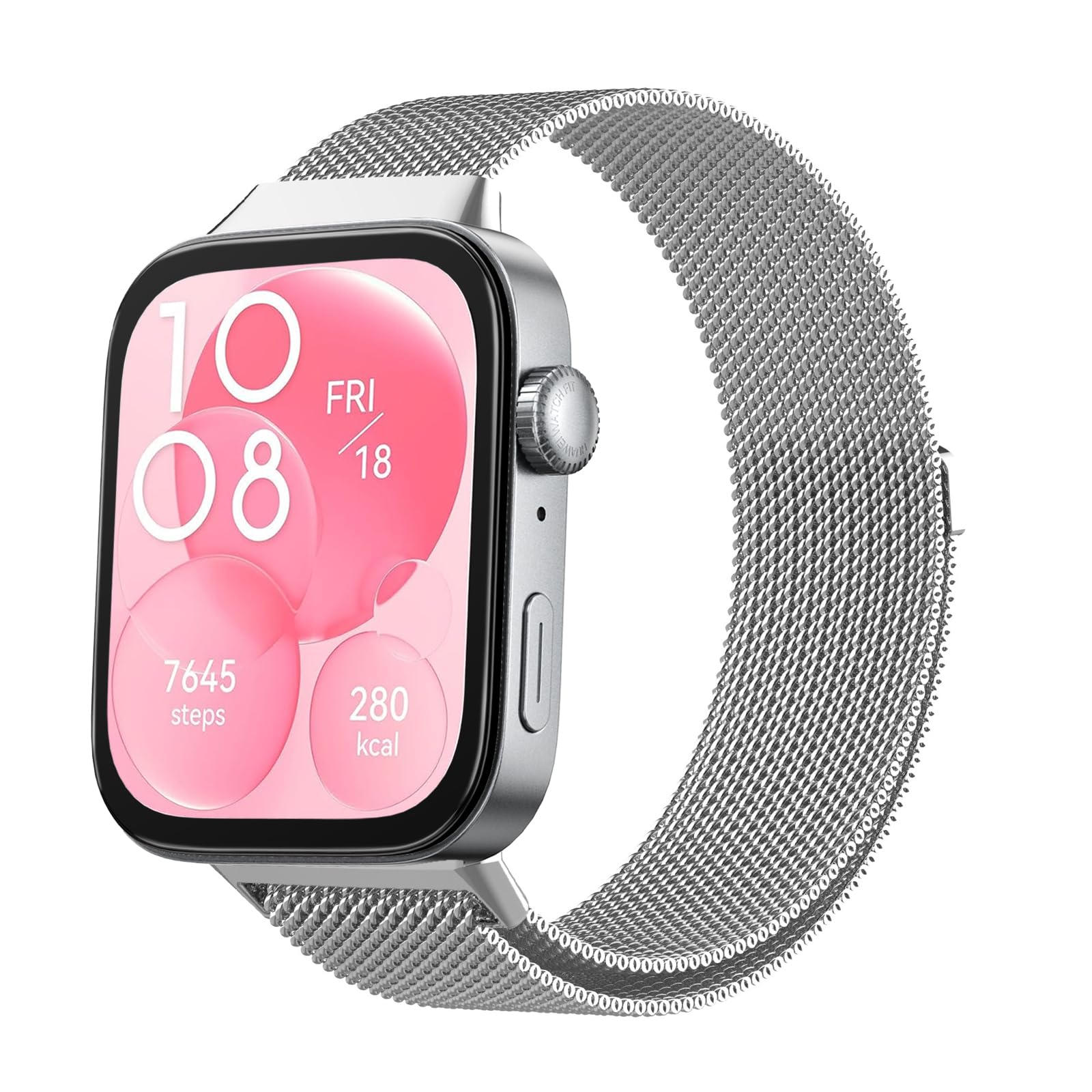 Metal Strap for Huawei Watch Fit 3, Stainless Steel Bracelet Replacement Band with Enhanced Magnet (Silver)