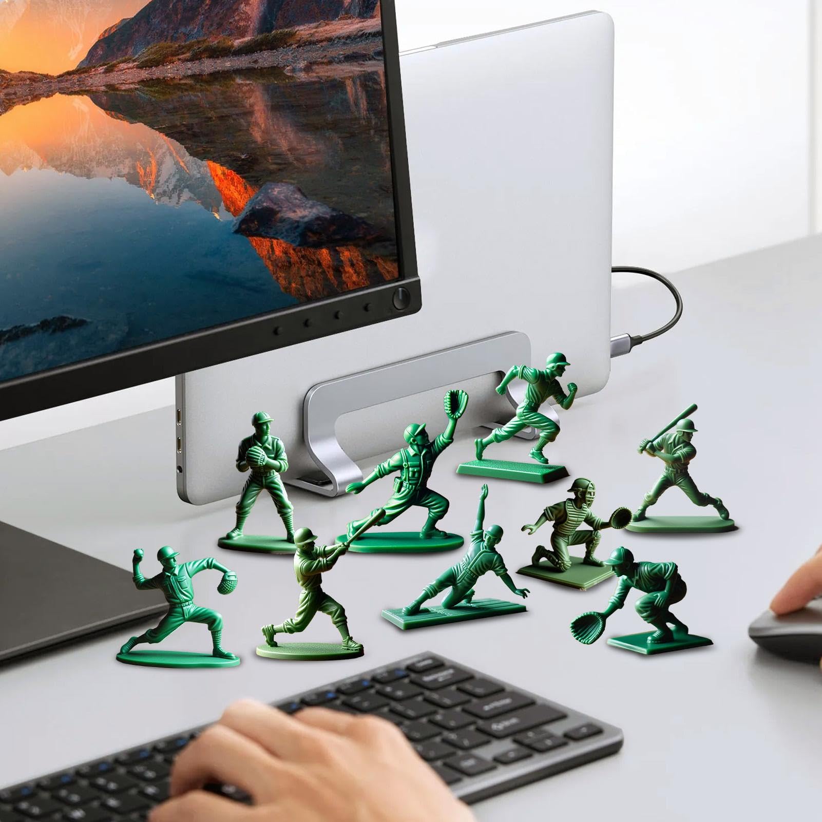 Figurines de baseball classiques, figurine de joueur de baseball vert | Catcher de lanceur de baseball 9x 3D Printing 2 pouces Statue - Collection des amoureux du sport Décoration de table pour la fam