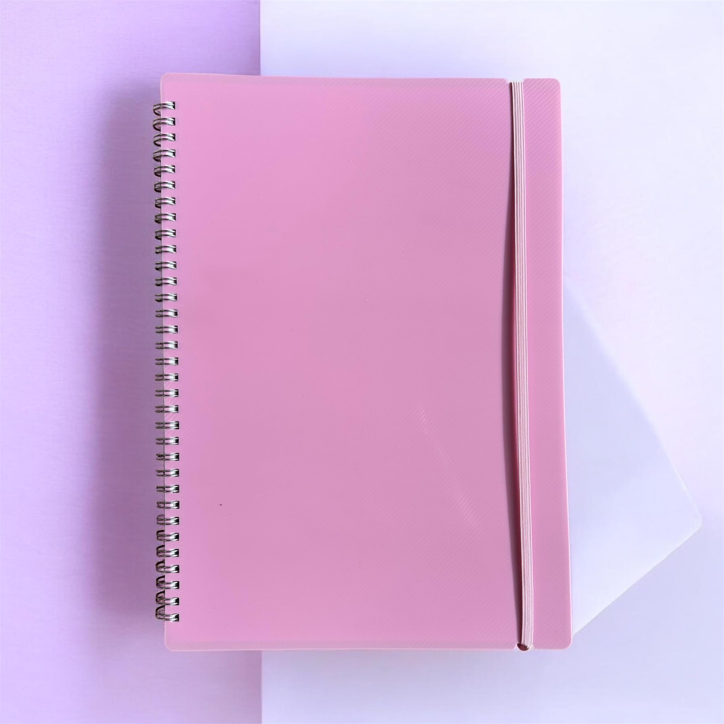 Shineone A4 Notebook Note Pad Twin wire Spiral Poly Pastel Banded Lined Journal Ruled (Pink)