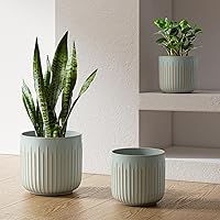 Vista 9 de LE TAUCI Juego de 3 macetas de cerámica estriada de 8.3/7/5.7 pulgadas de cilindro reactivo azul océano con tapón de drenaje y malla, macetas