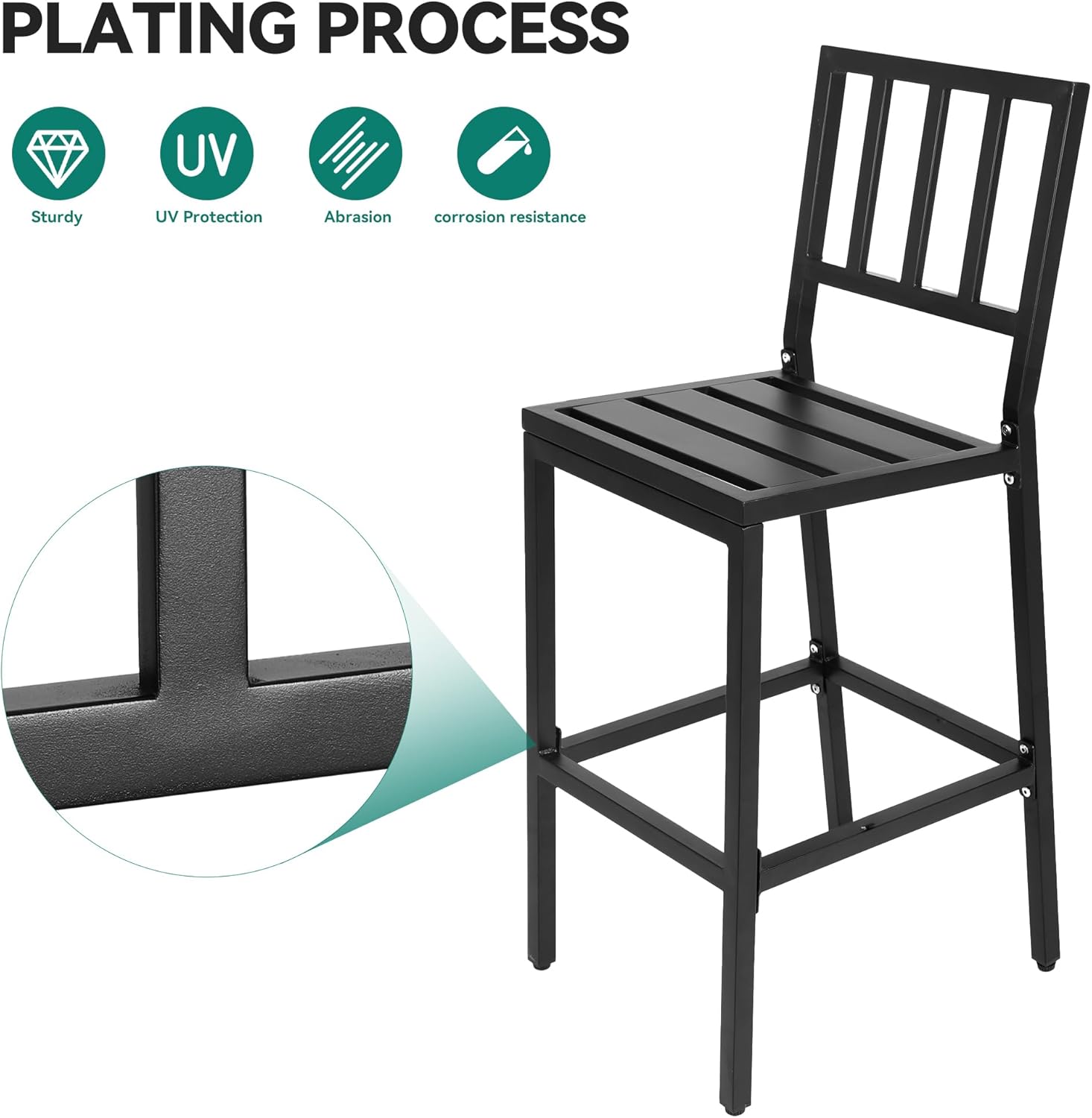 YITAHOME Outdoor Bar Stools Set of 2, Cushioned Metal Outdoor Bar Stools w/Vertical Stripe Back, All-Weather Patio Bar Stools for Balcony Backyard Porch Poolside