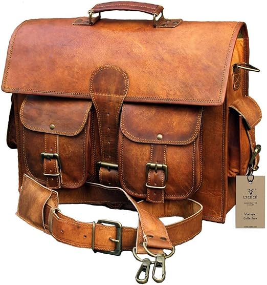 Crafat Classic Leather Messenger Satchel Laptop Leather Bag Leather