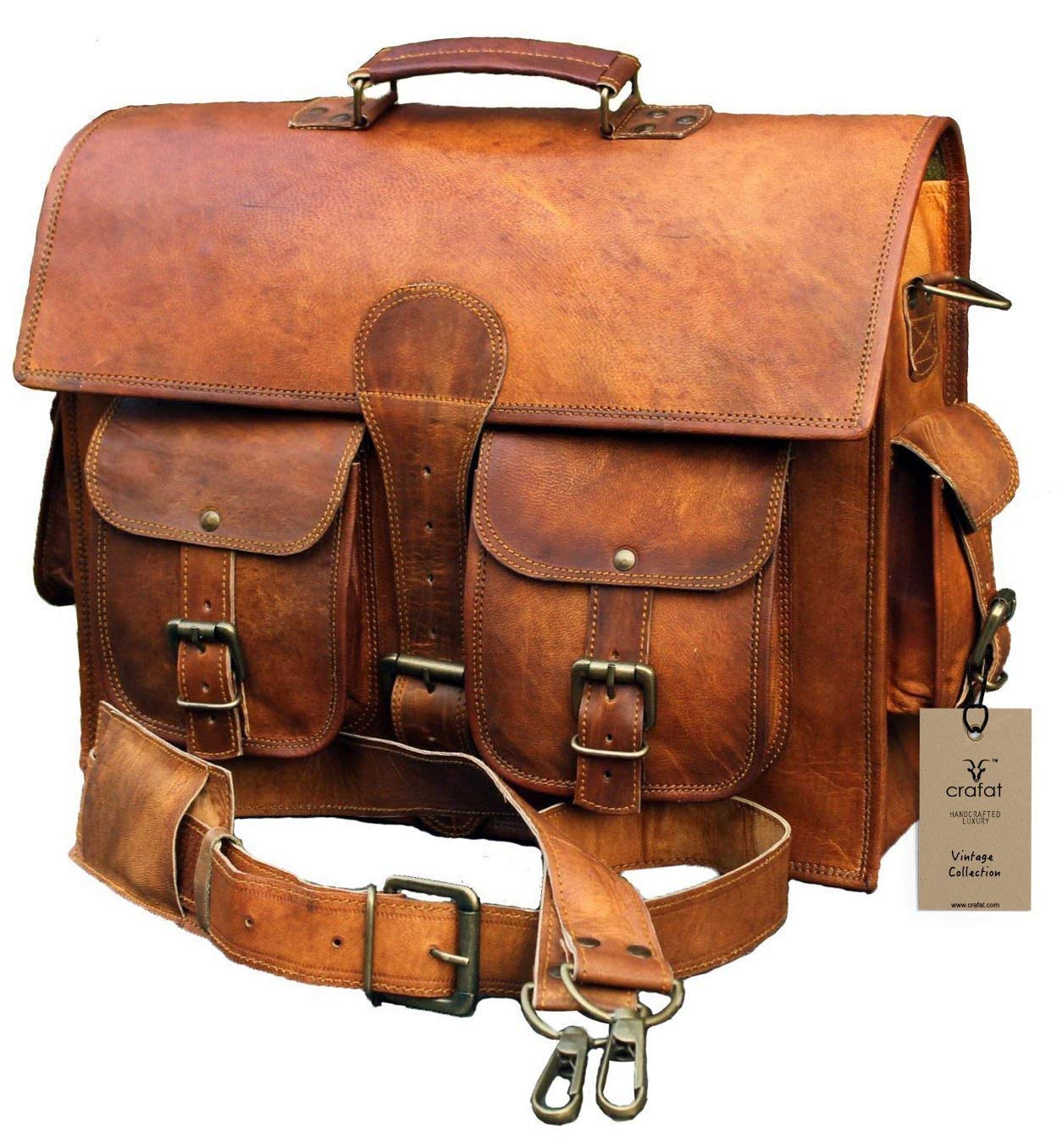 '15'' Mens Genuine Vintage Brown Leather Messenger Bag crossbody Shoulder Satchel Laptop Bag Briefcase Bag'