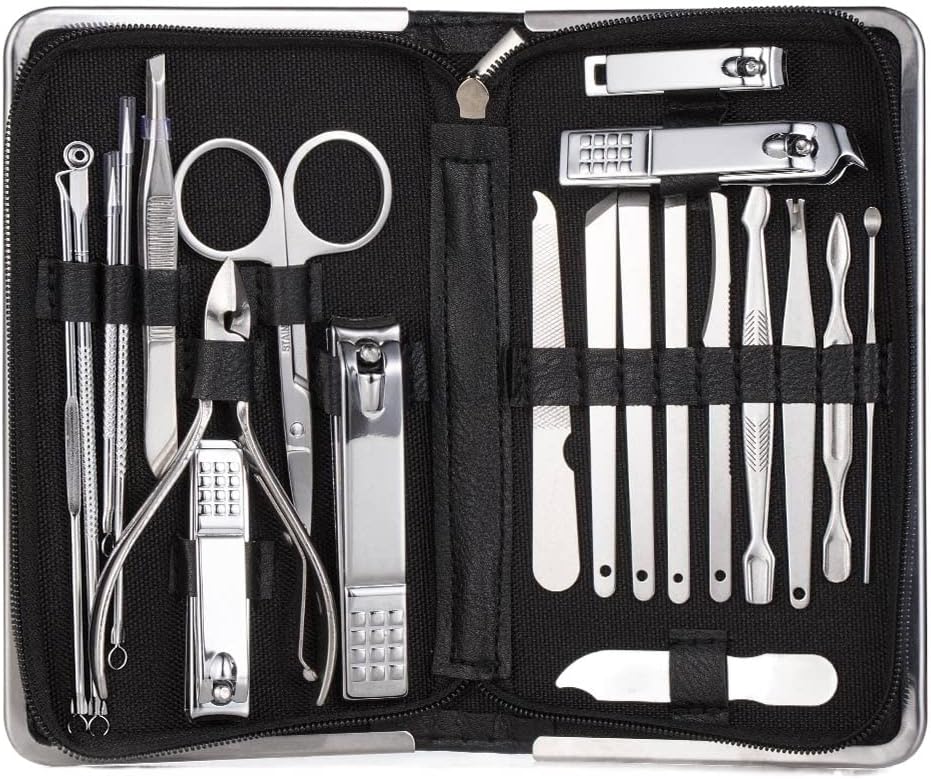 CZKE Professional Nail Tools Sets Steel Nail Clippers Pedicure Kit Multifunctional Portable Manicure Cutter Nail Set (Color : 21pcs-Black)