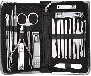 SCRUBY Kit de cortaúñas profesional de aseo y pedicura, herramientas de corte de uñas con estuche de viaje de lujo, tijeras de manicura y maquillaje (21 unidades, negro)