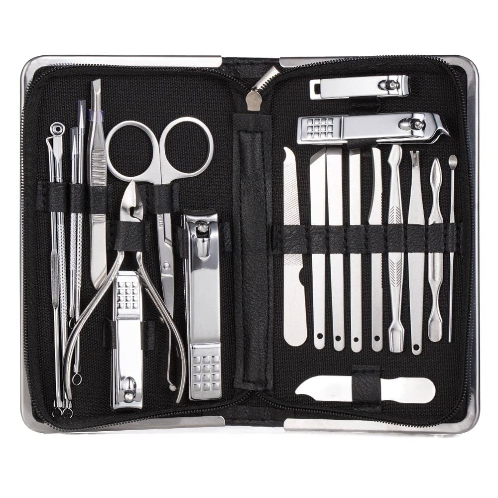 Ciseaux de manucure et kit complet de pédicure 21 pièces noires en coffret cadeau