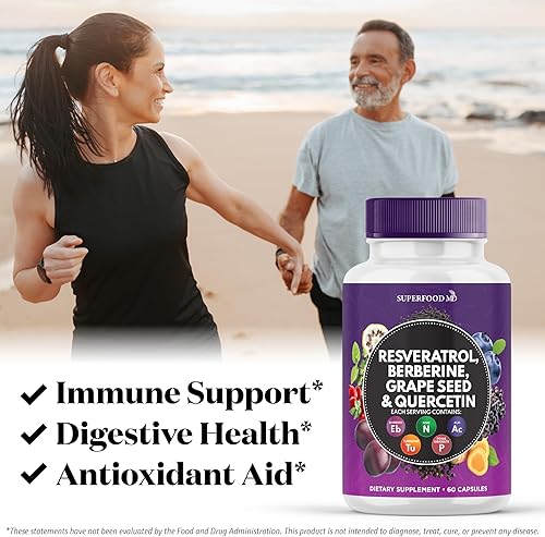 Miniatura 3 de Resveratrol Berberina Extracto de semilla de uva Quercetina - Suplemento de polifenol con extracto de noni, N-acetil cisteína, extracto de acai -