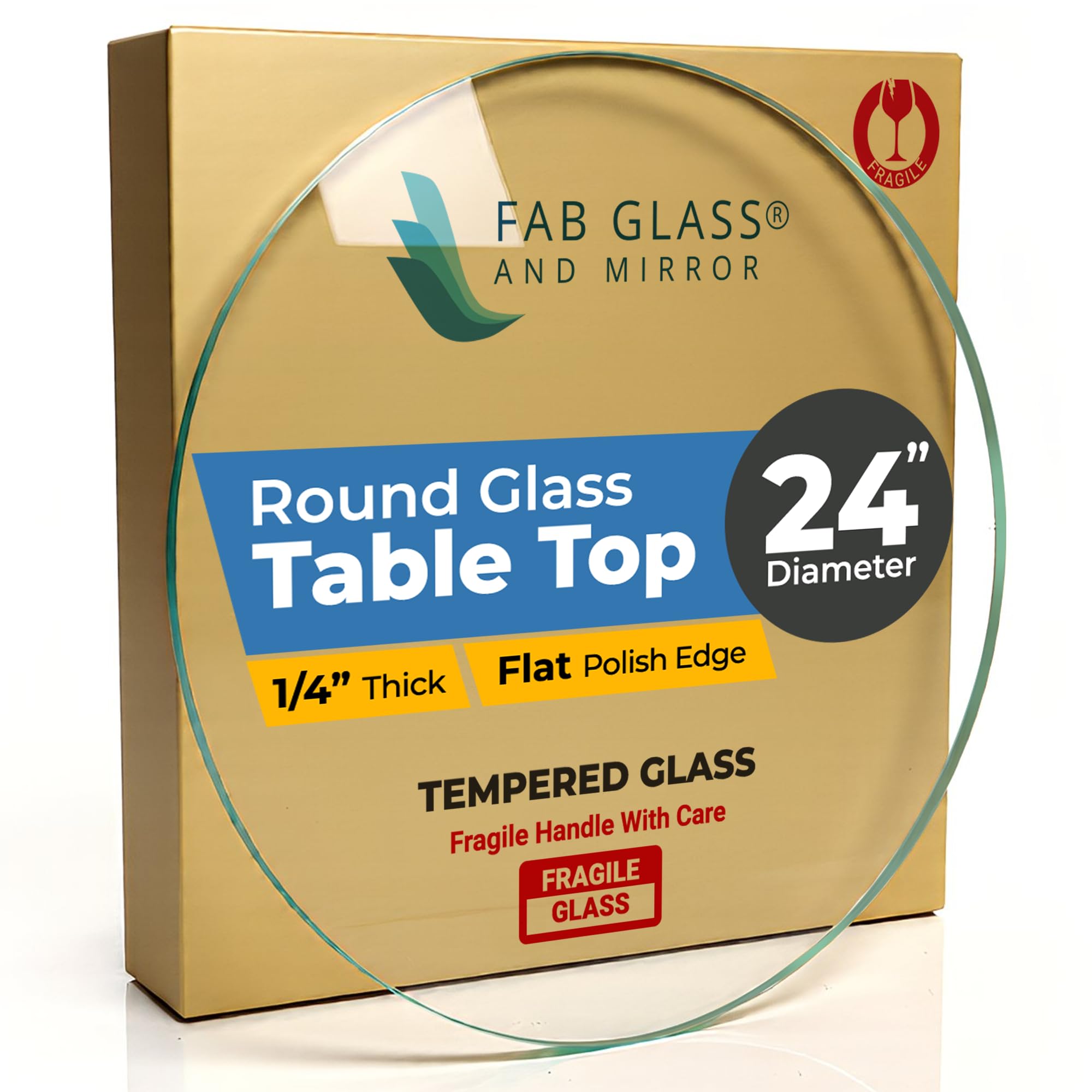 24" Inch Round Glass Table Top 1/4" Thick Flat Polish Edge Tempered by Fab Glass and Mirror