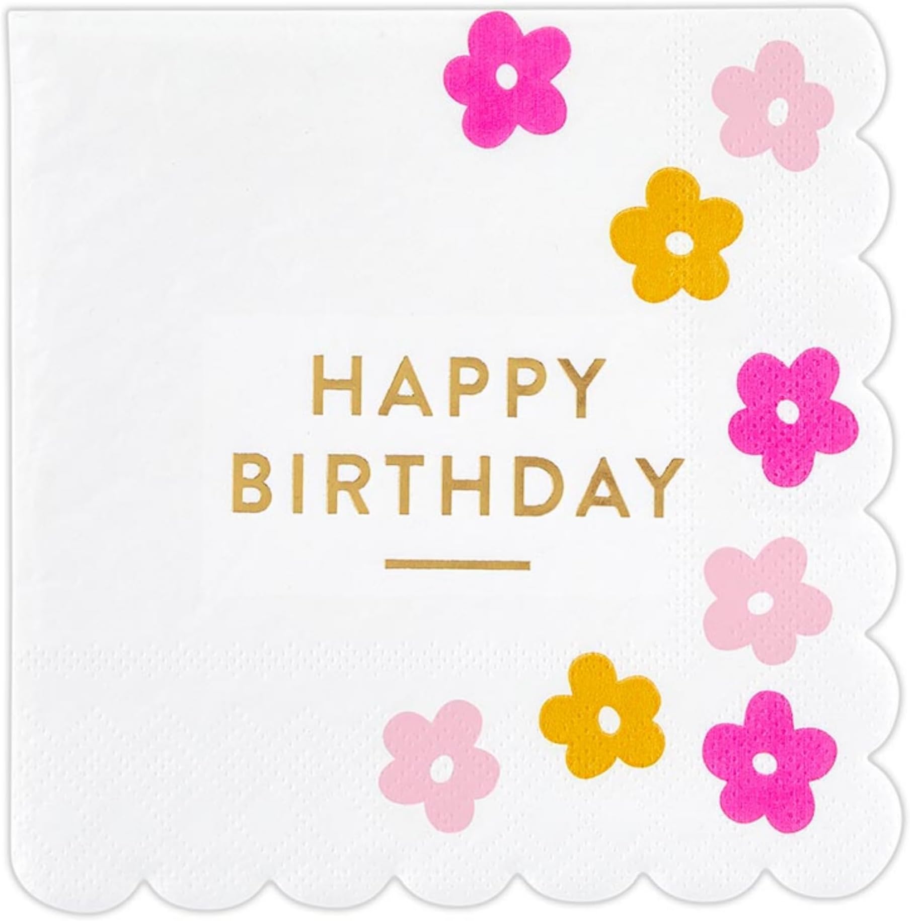 Santa Barbara Design Studio 20-Count Scallop Edged Paper Beverage Napkin Pack Party Cocktail Napkins, 5" x 5", Happy Birthday