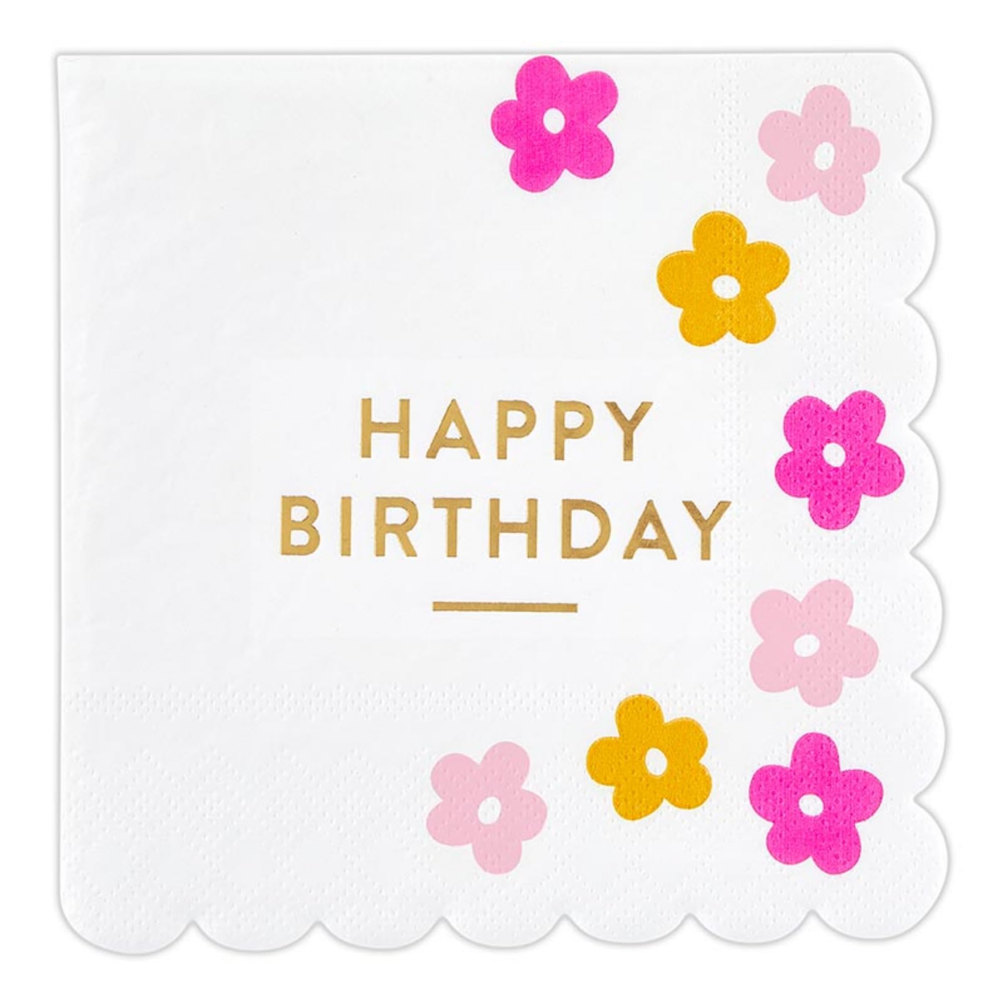 Santa Barbara Design Studio 20-Count Scallop Edged Paper Beverage Napkin Pack Party Cocktail Napkins, 5" x 5", Happy Birthday