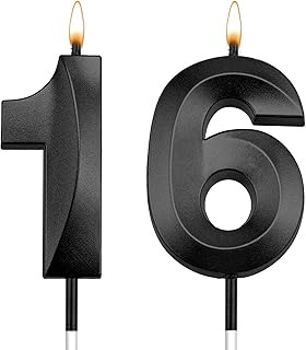 16 Candles for Sweet 16 Candles for Cake Black 16th Birthday Decorations for Boys 16 Wishes Candles 16 Year Old boy Birthday Decorations Black Birthday Candles 16 or 61 Cake Topper