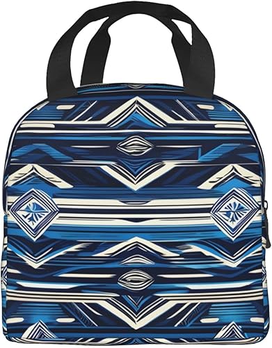 Miniatura 3 de Lonchera para mujeres y hombres, reutilizable, aislada, para viajes, trabajo, picnic, azul, polinesio, maorí, patrón tribal