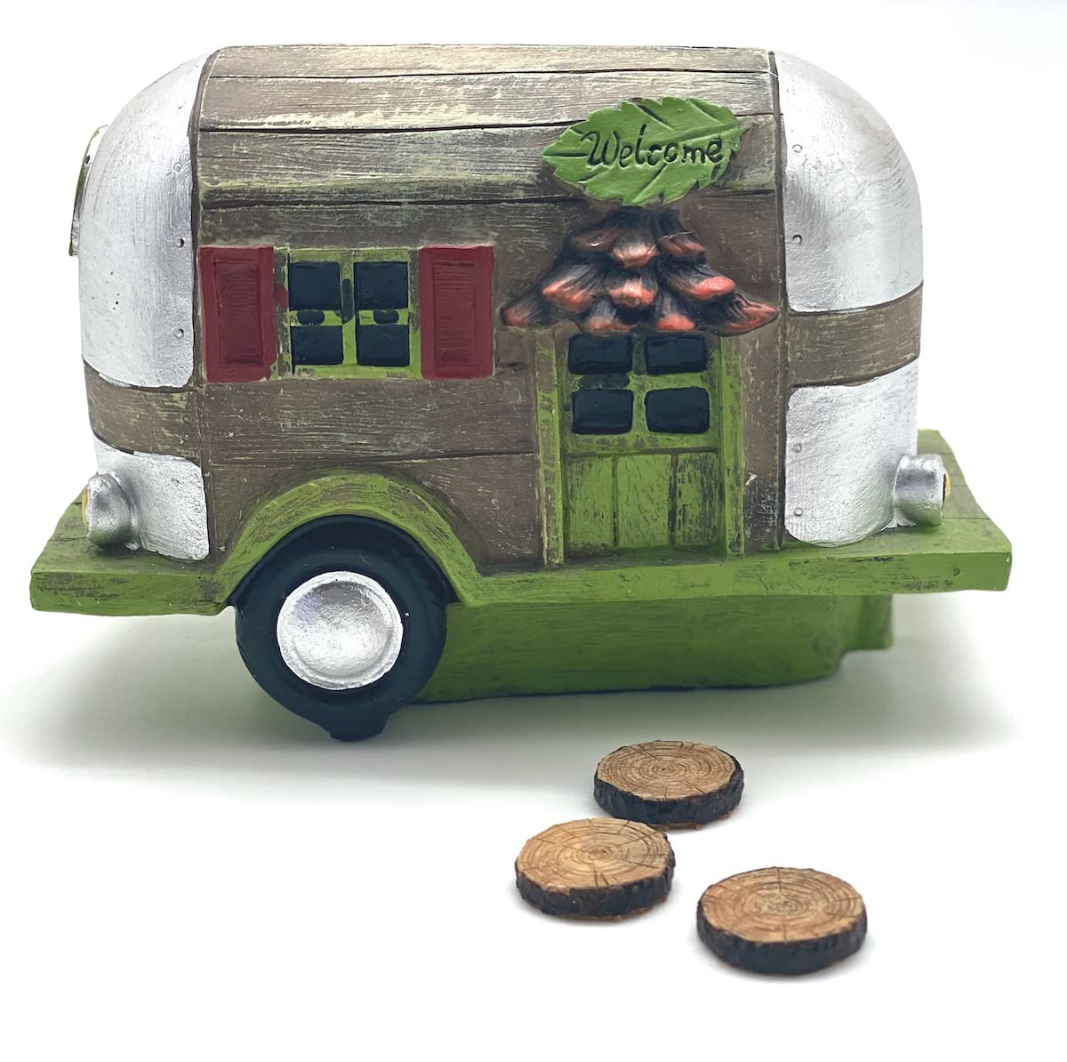 Miniature 6.5" X 3" X 4.25" Tall Resin Camper Trailer for Fairy, Troll Garden, Terrarium or Home Decor