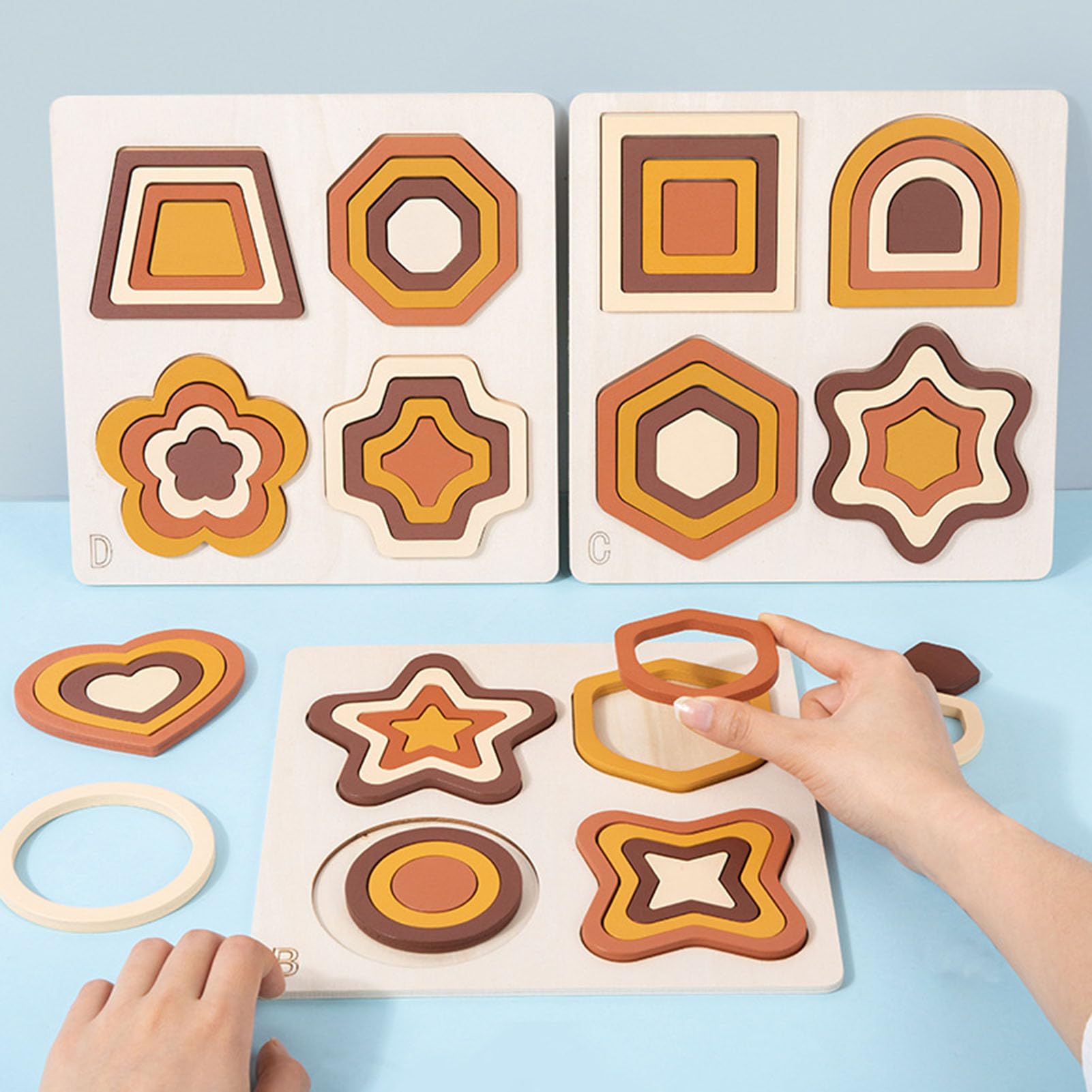 Tablero de Rompecabezas de clasificación de Formas de Madera, Juguete Montessori de emparejamiento de Formas geométricas