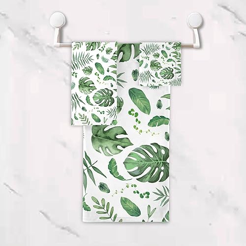 Miniatura 6 de Juego de 3 toallas de baño de hojas tropicales con hojas y plantas tropicales, 1 toalla de baño, 1 toalla, 1 toalla de mano, toalla suave y