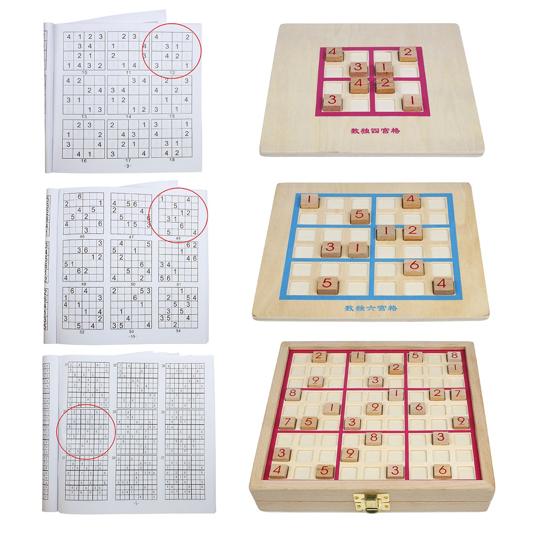 Andux Zone Sudoku Tablero Caja 3-en-1 De Madera Número de Lugar Juguete SD-03 (Rosado)
