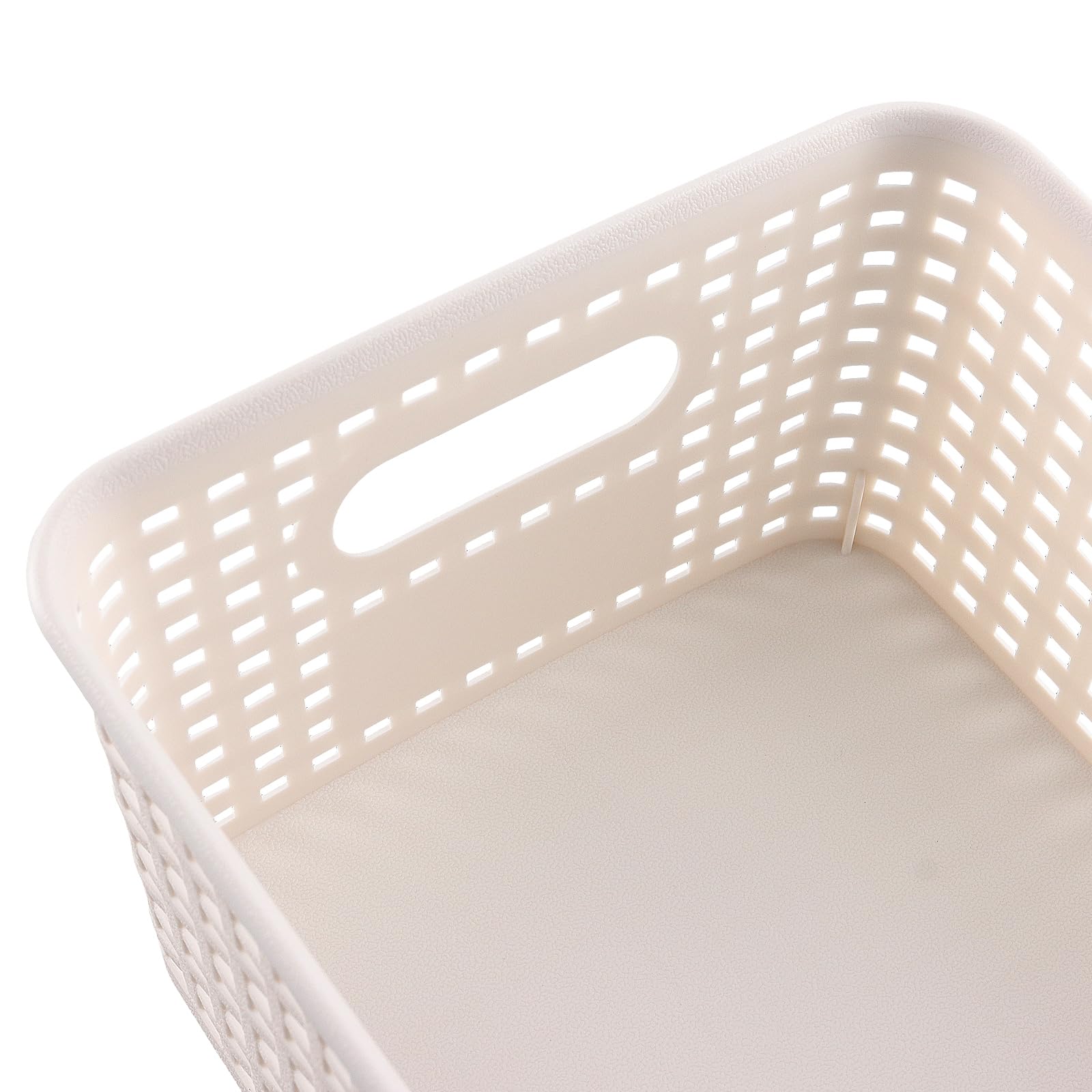 Set di 6 Scatole Portaoggetti in Plastica con Coperchio in Bambù, Contenitori Impilabili Salvaspazio per Armadio, Bagno, Cucina e Ufficio, 25 x 18 x 10 cm, Bianco