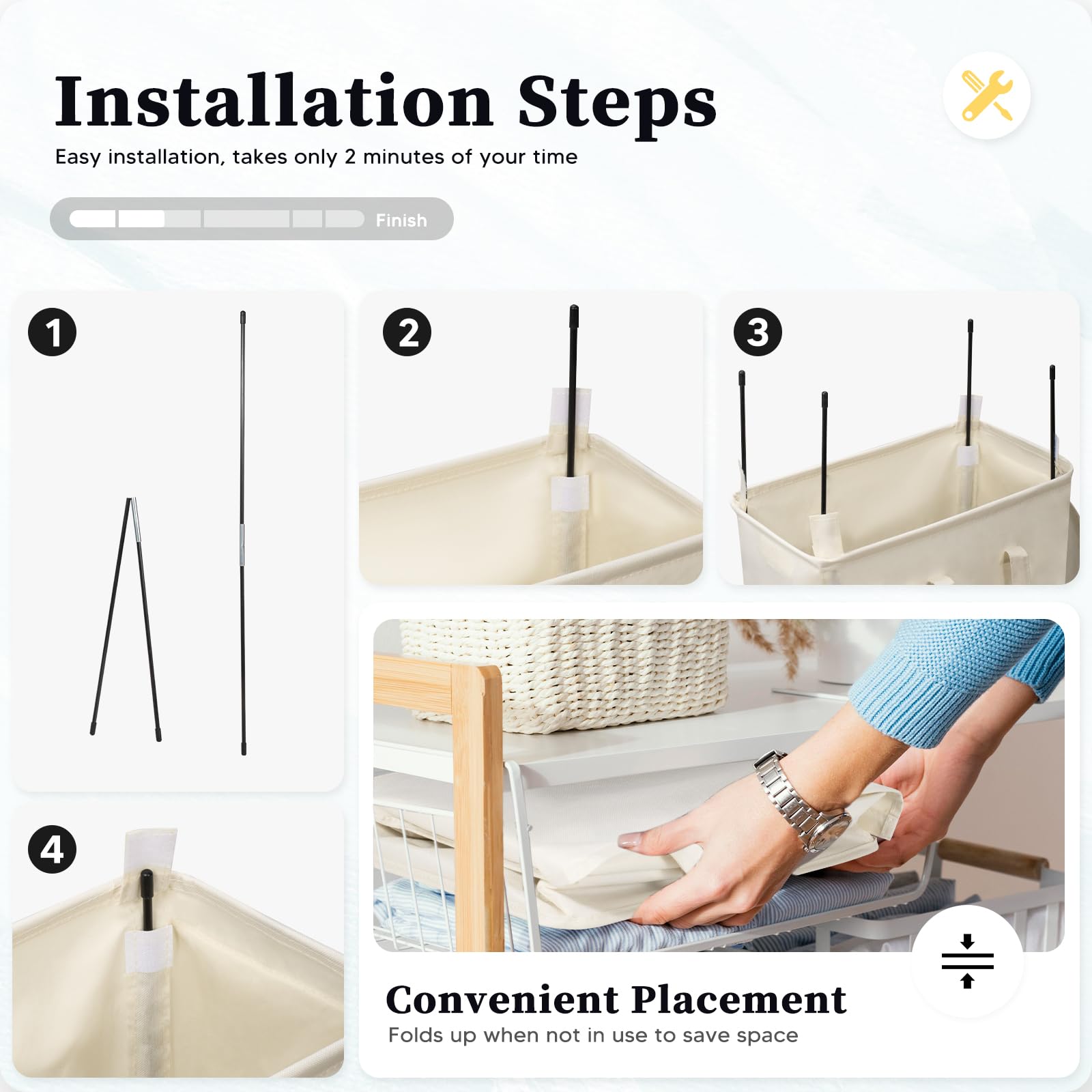 Cesta de Lavandería Estrecha con Manija Larga 55L Tela Oxford Cesto para la Colada Delgada con Tapa y Asas Cesta de Ropa Sucia Plegable Cesta de Almacenamiento, para Dormitorios(Beige)