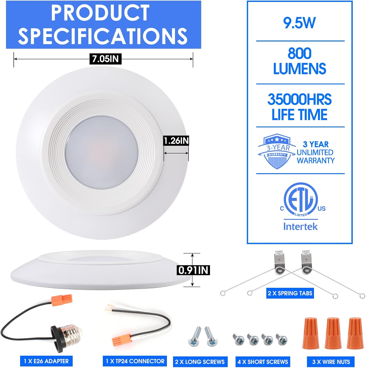 12 Pack 5/6 Inch LED Disk Light, Dimmable Surface Flush Mount LED Ceiling Light, 800LM, 9.5W 4000K Cool White, Low Profile Recessed Retrofit, Install into Recessed Can or Junction Box, ETL-Listed