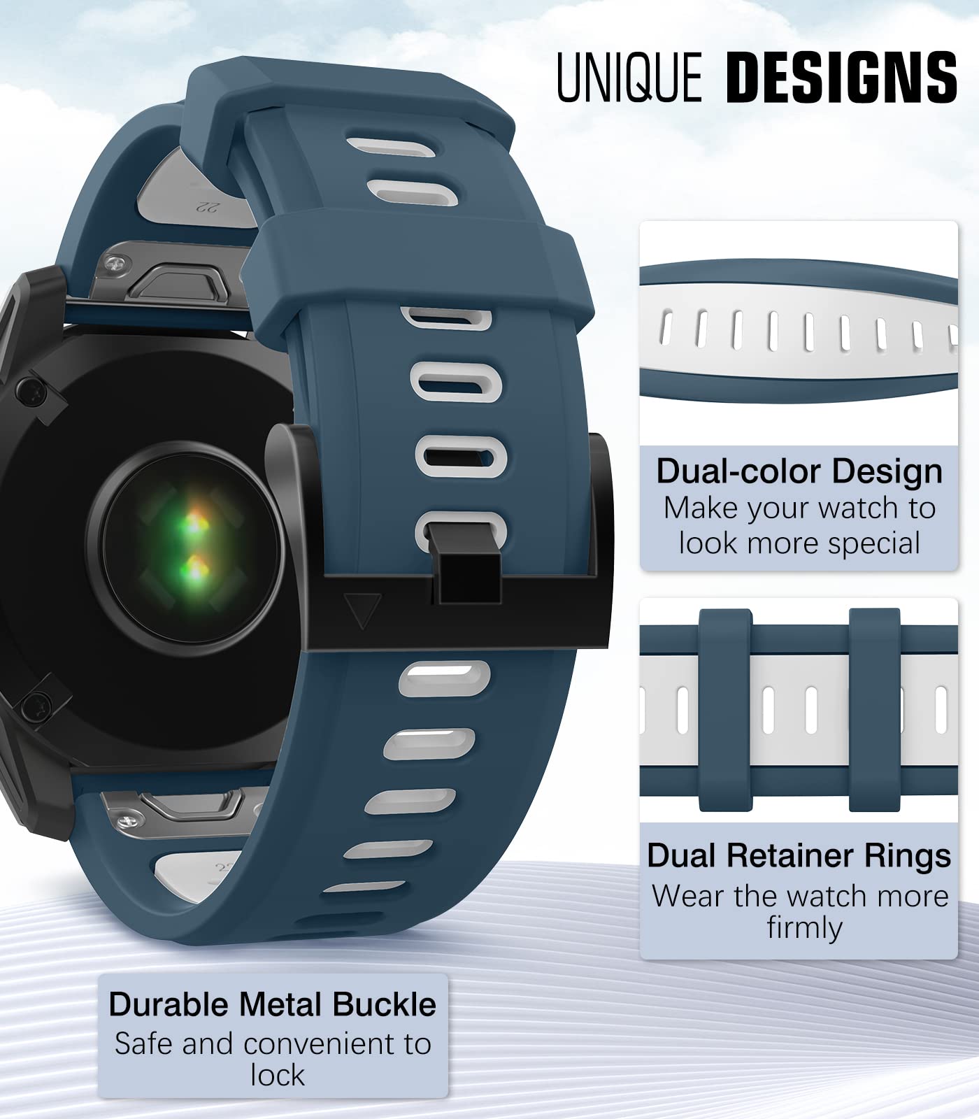Bracelet Silicone Bicolore Citron Vert/Noir Compatible Garmin Fenix 7/6/5, Forerunner 965/955 - Quick Fit 22mm