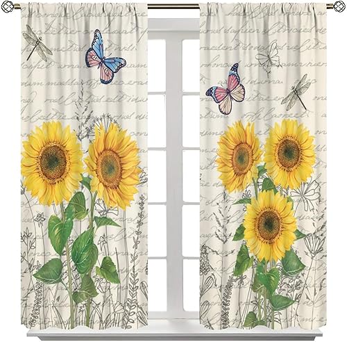 Miniatura 249 de Retro 70s Floral Blackout Window Curtains, Watercolor Flower Plant Rustic Modern Style Pattern Window Drapes, for Bedroom Living Room 42x45in 2