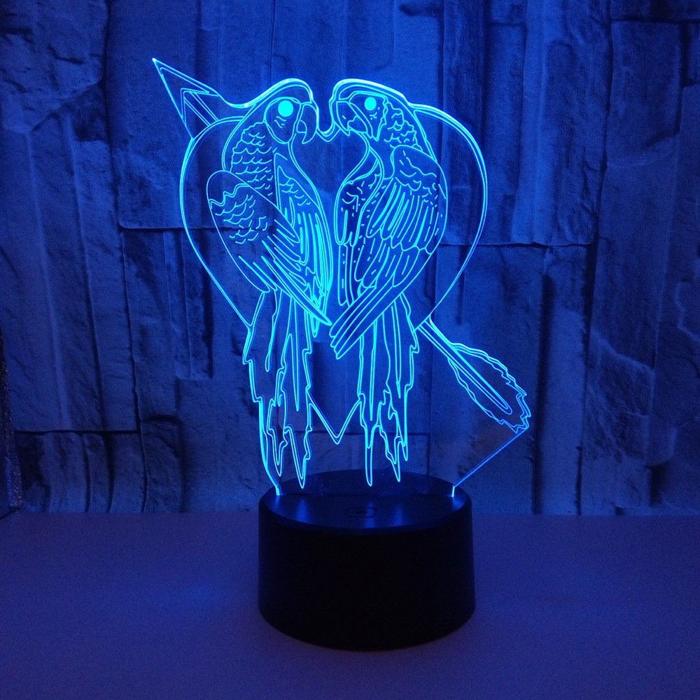 SKPELL Lampada 3D Ragazzi Ragazze Pappagallo Illusione Luce Notturna per Bambini, Lampada Led da Tavolo Luce Decorazioni Luce di Notte per Comodino con 16 Colore e Telecomando