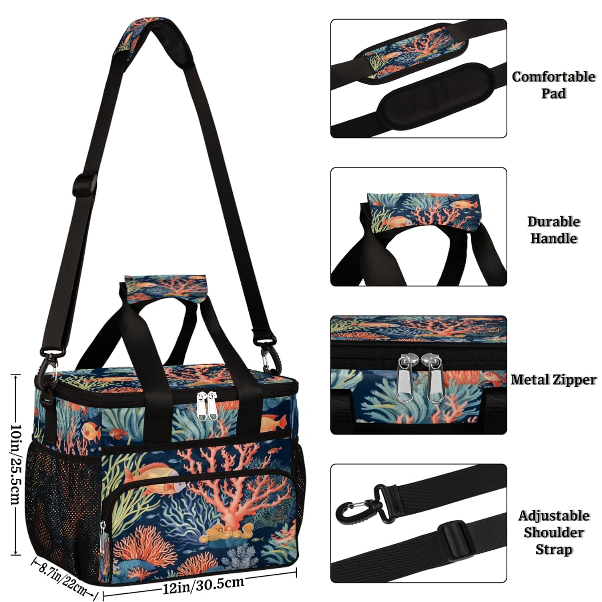 Ocean Insulated Picnic Backpack Lunch Box for Women Men Picnic Basket Tote Lunch Bag Picnic Bag Portable Lunch Bags for Picnic, Beach, Work, Trip,Office, Camp Coral Fish