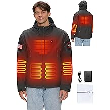 Heated Jacket for Men with 12V Battery Pack, Winter Outdoor Soft Shell Electric Heating Coat with Foldable Hood