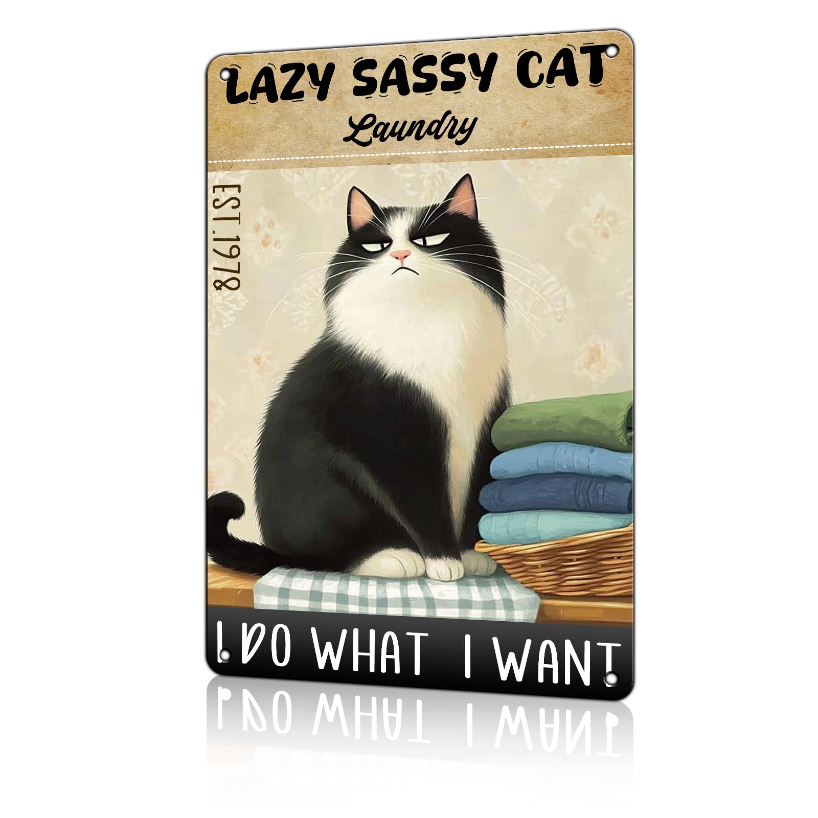 Anceky Vintage Lazy Sassy Cat Laundry I Do What I Want Black Cat Tin Sign Retro Aluminum Metal Sign Wall Decor for Home Indoor Outdoor Bedroom Bar Yard 12×8 Inch