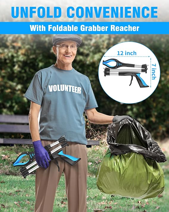 2 Pack 32inch Black Rose Grabber Reacher Tool with Light & 36inch Blue Grabber Reacher Tool for Elderly, Foldable Grabbers for Elderly Grab it Reaching Tool Heavy Duty