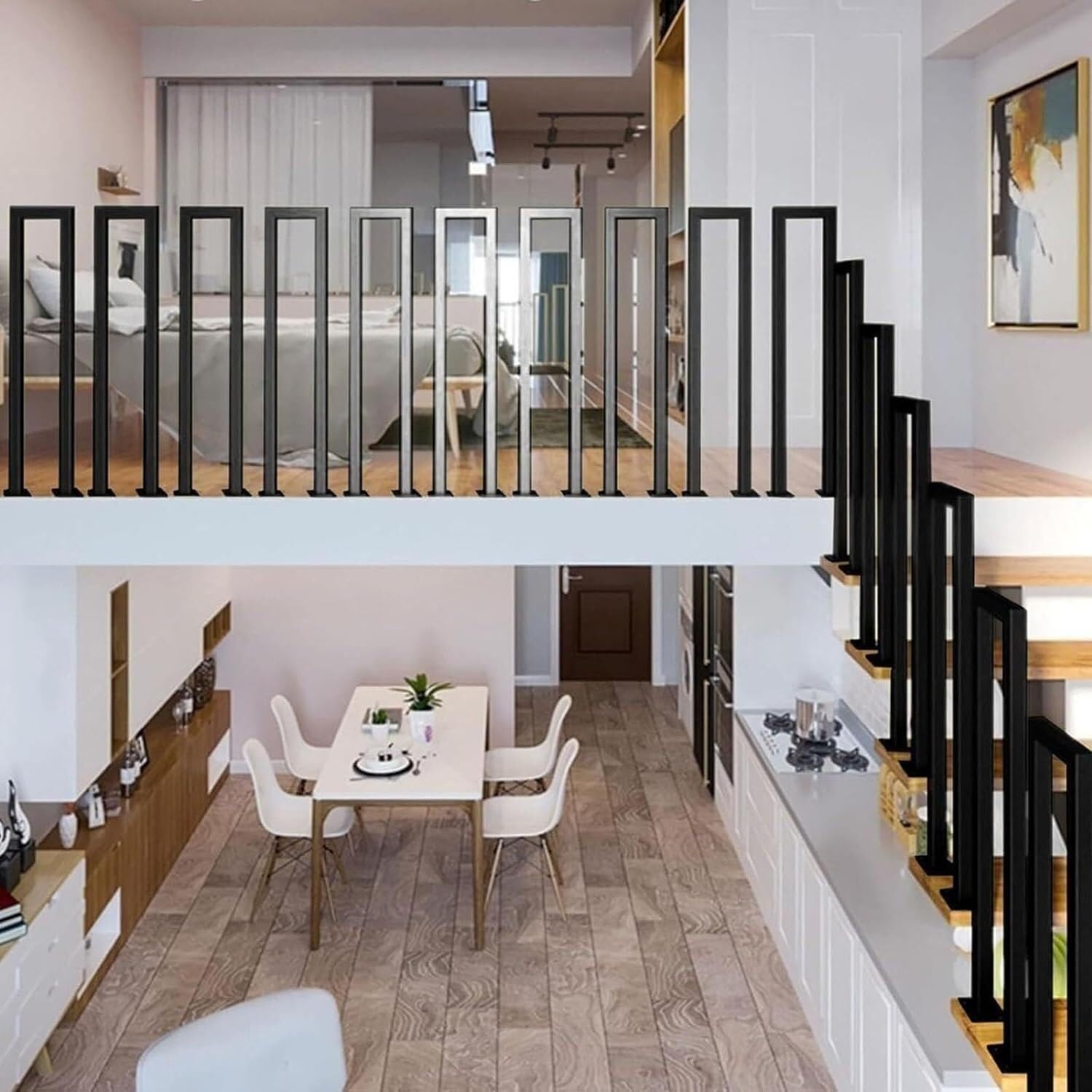 U Shaped Stairs Railing Indoor, Handrails for Outdoor Steps, 1.1/1.4/1.8/2.1/2.4/2.7/2.9/3.1/3.3ft Staircase Guardrail, for Porch, Loft, Corridor, Garden Fence Armrest(Black,55CM/1.8FT)