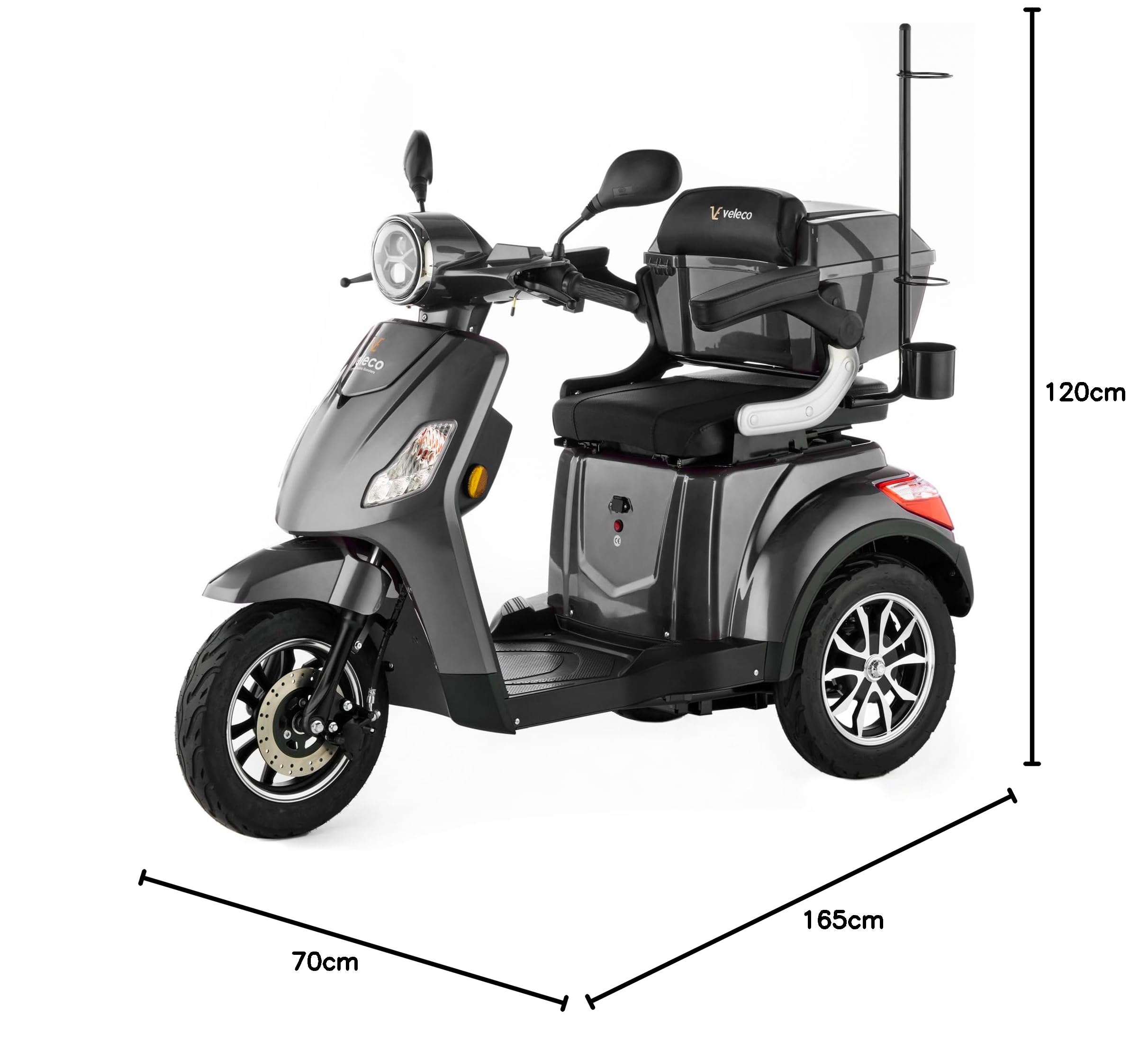 VELECO Dispositivo para discapacitados de 3 Ruedas Para Personas Mayores Minusvalido DRACO 12km/h (Gris)