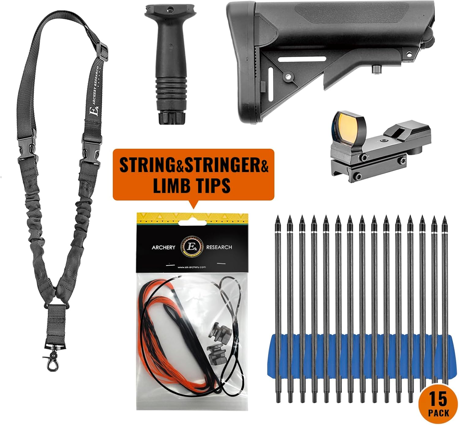 EK Archery Repeating Adder Crossbow 130 lb Cross Bow with 5 Shot auto-loading Magazine Includes 15 Carbon Arrows Bolts. Urban Preppers, Bushcraft, Home Defense, Target Shooters, Small Game Bow Hunting