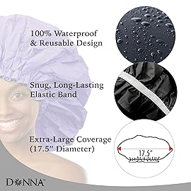 DONNA Super Jumbo Shower Cap - Comfortable Elastic Band, 100% Waterproof Hair Cap for Long Hair, Braids & Thick Styles, Reusable Big Shower Cap for Women, Keeps Hair Dry & Protected, NAVY