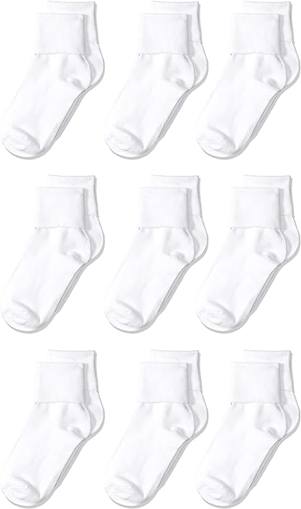 Amazon Essentials Girls and Toddlers' Cotton Blend Uniform Turn Cuff, 9 Pairs