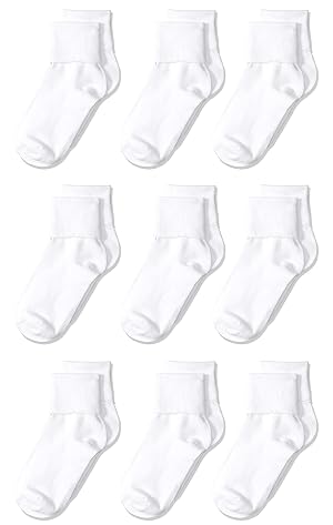 Amazon Essentials Girls and Toddlers Cotton Blend Uniform Turn Cuff Socks 9 Pairs