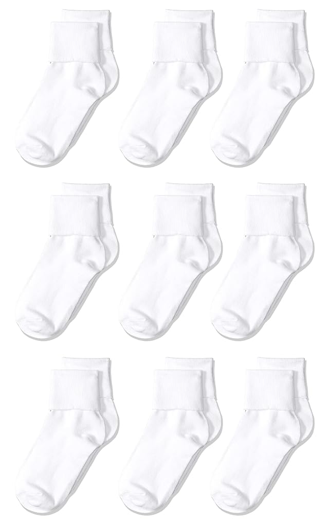 Amazon Essentials Girls and Toddlers Cotton Blend Uniform Turn Cuff Socks 9 Pairs