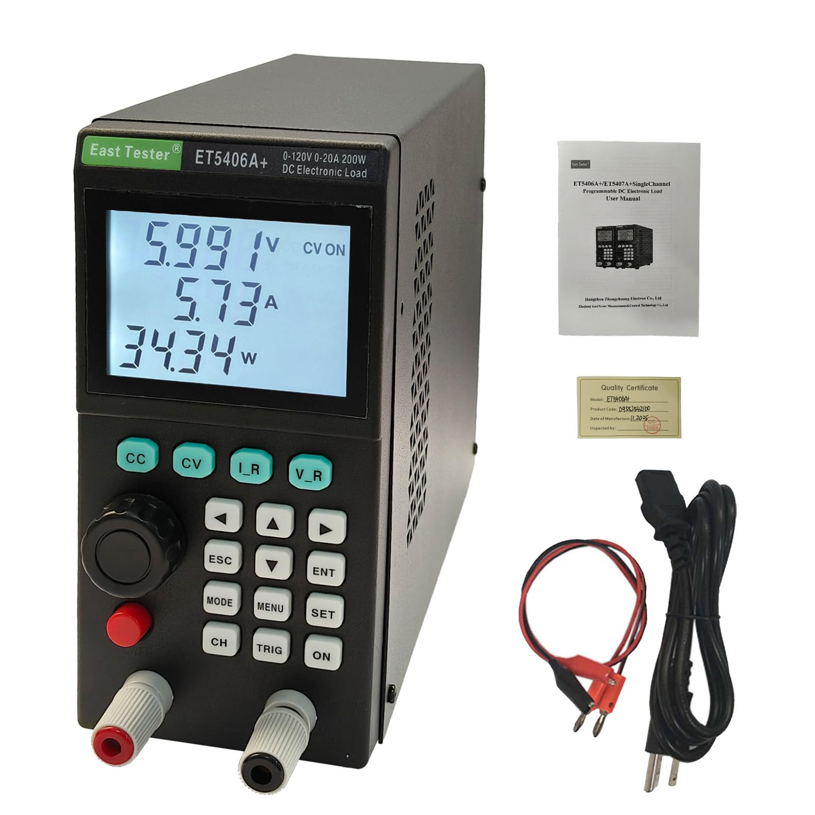 ET5406A+ 200 W DC elektroniczny tester obciążenia 0-120 V 20 A programowalny tester pojemności akumulatora z trybem dynamicznym sterowanie USB PC, zabezpieczenie przed przeciążeniem zasilacza