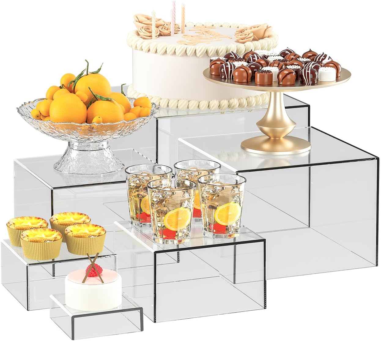 6 Pcs Clear Acrylic Boxes for Display as Buffet Risers and Stands, Food Risers for Party, Table, Stands, including 8", 7", 6", 5", 4", 3" (Small, 6Pcs, Clear)