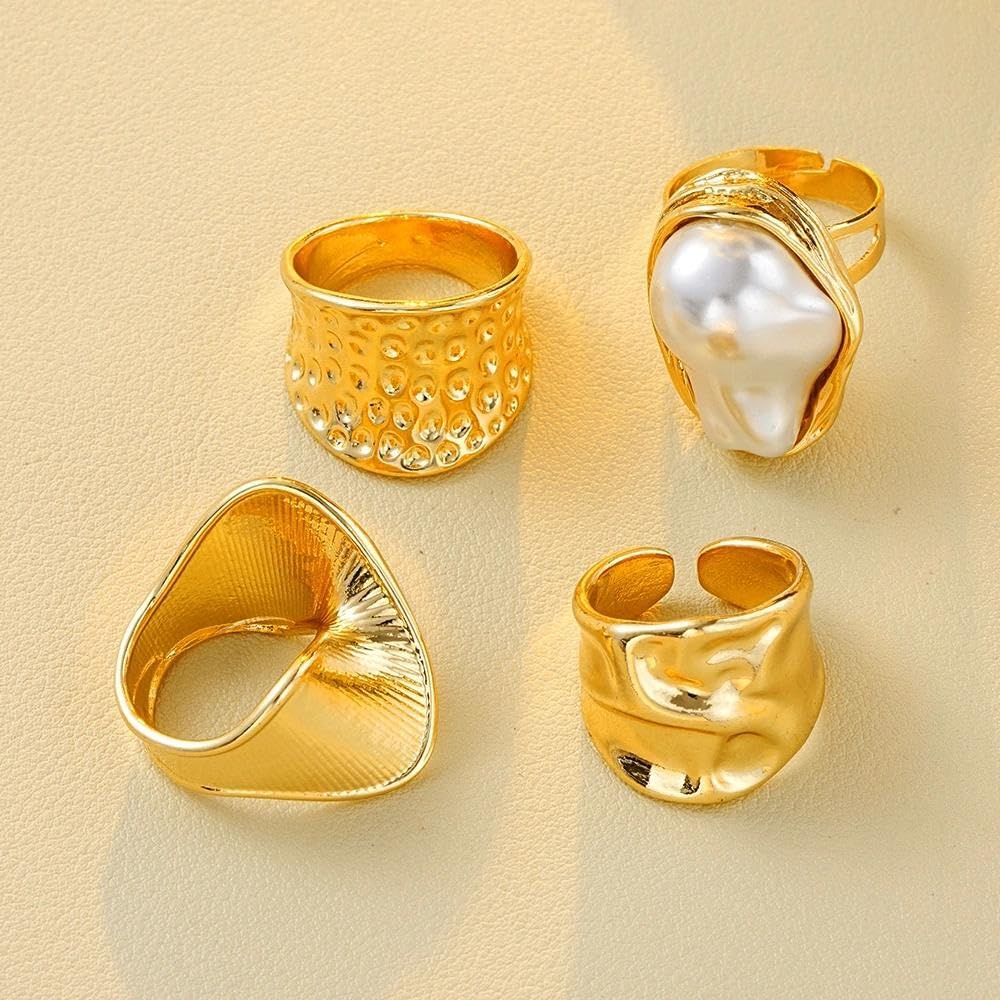 Chunky Gold Irregular Baroque Pearl Knuckle Rings Set for Women,Vintage Aesthetic Geometric Stackable Joint Ring,Statement Jewelry Accessories Gifts - Image 5