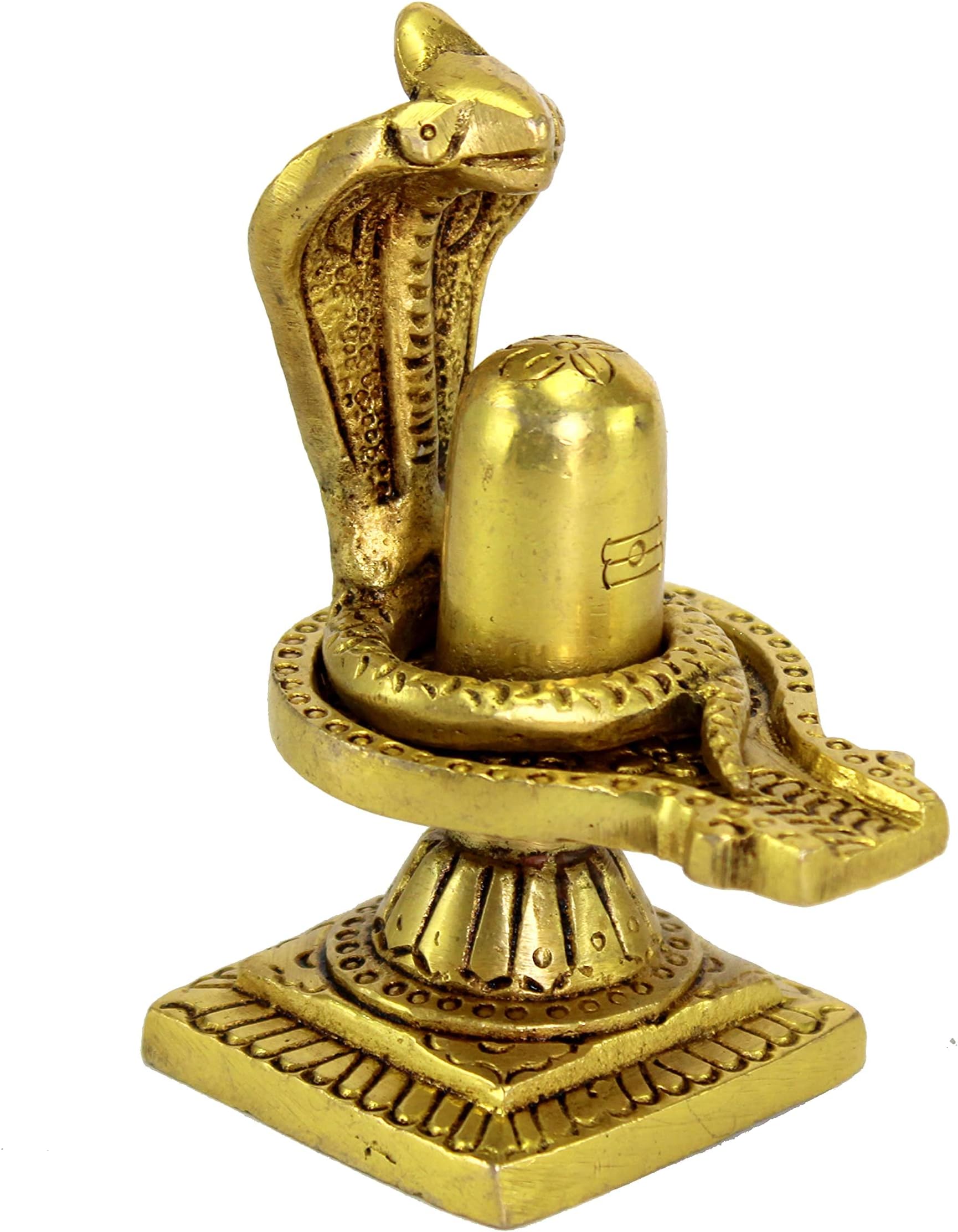 Shiva Ling Lingam Shivling Statue for Hindu Puja Shaligram Shiva Shivling Statue| Brass Shiv Ling Shiva Lingam with Sheshnaag Statue Idol Murti for Home Temple and Pooja - 4" inches