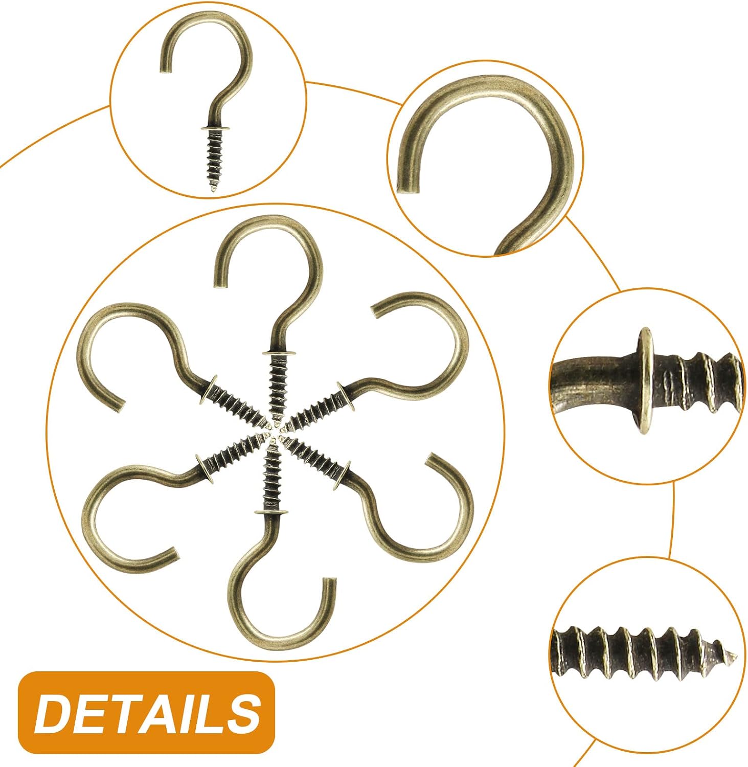 Biaungdo 1" Ceiling Cup Hooks, Bronze, 60 Pcs image 3