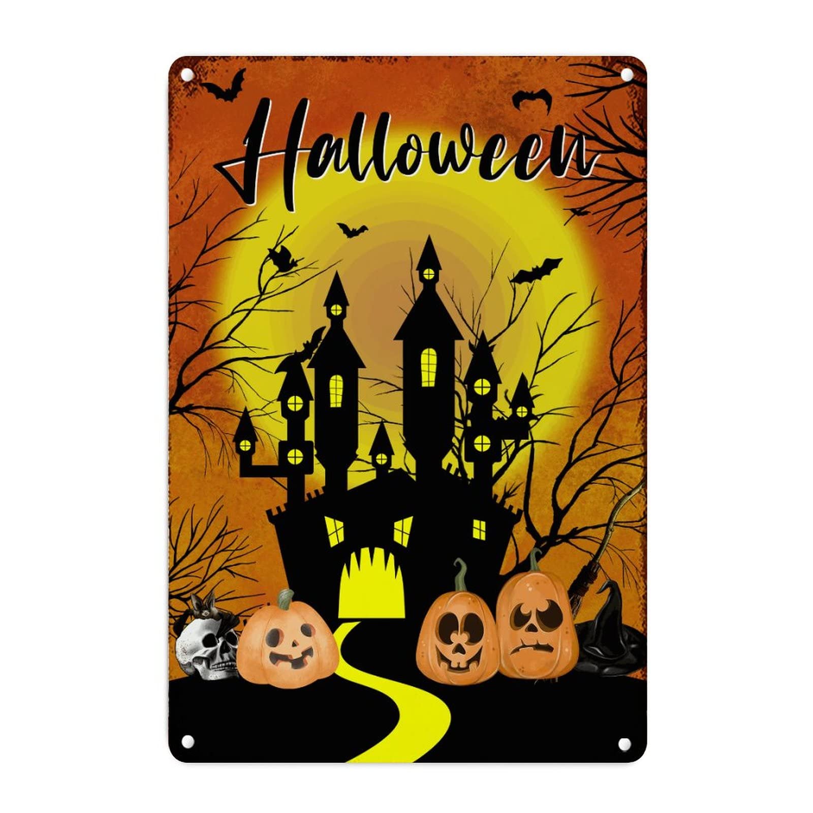 Plaque murale Halloween métal vintage grand format déco citrouille