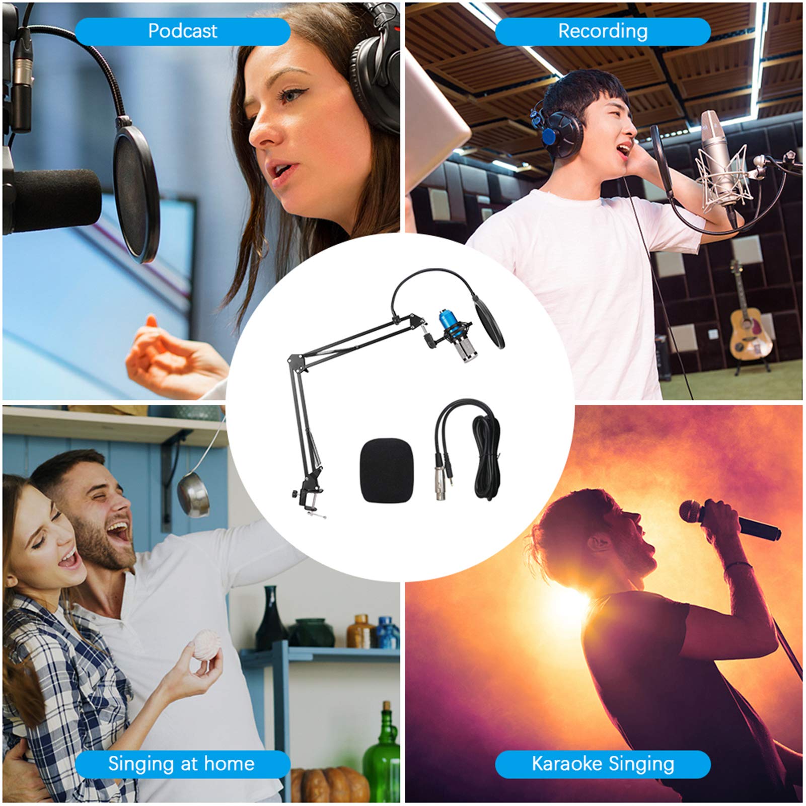 Goshyda Kit de Micro USB pour Ordinateur avec Microphone Capacitif pour L'enregistrement de Chansons en Direct, pour Téléphone Portable, Ordinateur