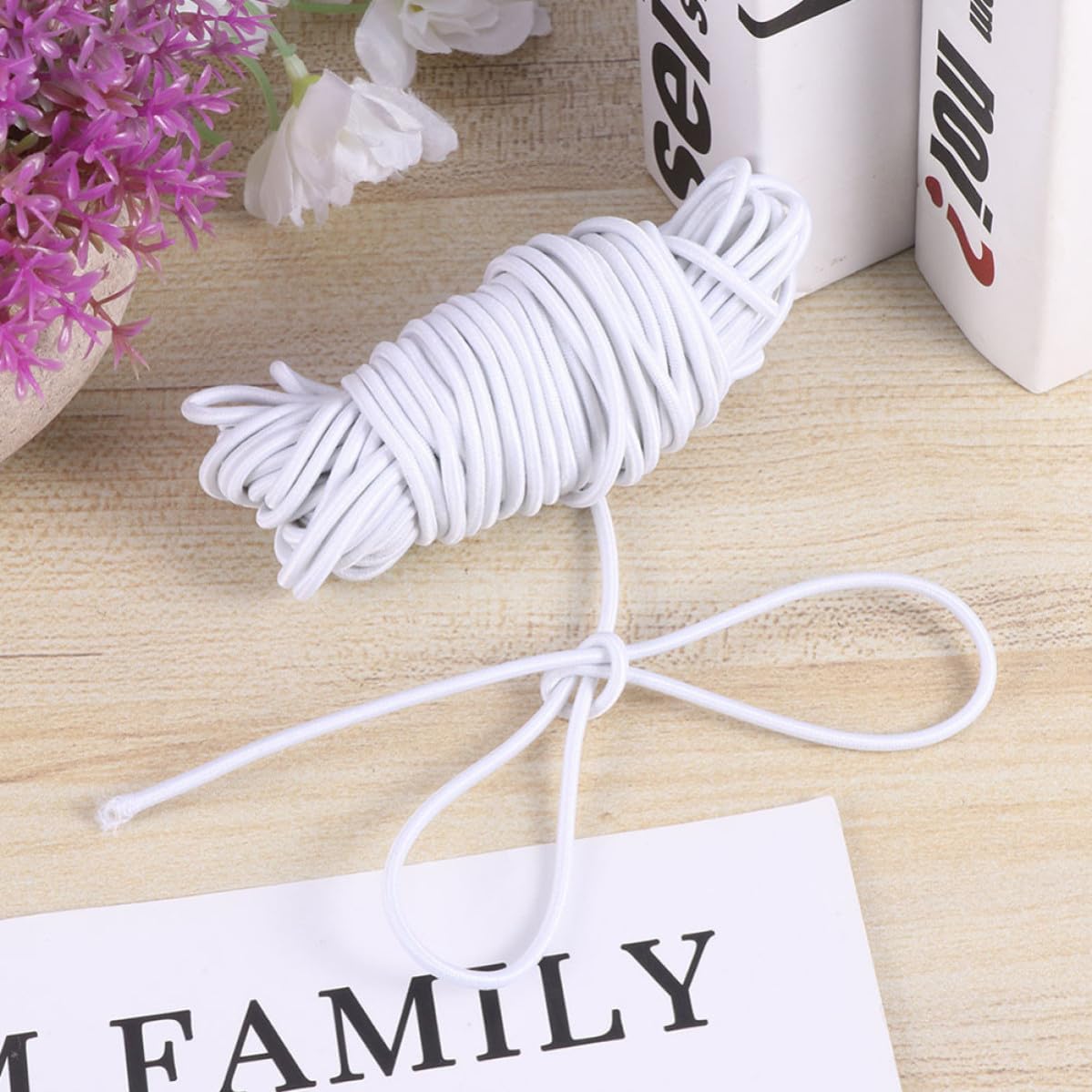 YARNOW White 100m Round Elastic Band 2.5mm Stretch String Polyester and Latex for Apparel and Costume Making DIY Accessories Easy to Cut and Lasting Use